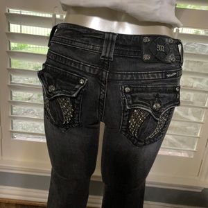 MissMe low rise skinny black jeans with rhinestone detailing on the back pockets